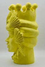 Load image into Gallery viewer, Sea grass yellow ceramic bust with shell crown, left profile view — THE GODDESS by OVO — LUXUL COLLECTIVE