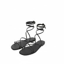 Load image into Gallery viewer, THE TARA handcrafted leather strappy lace-up sandal in black — LUXUL COLLECTIVE