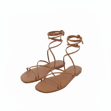 Load image into Gallery viewer, THE TARA handcrafted leather strappy sandal in camel — LUXUL COLLECTIVE