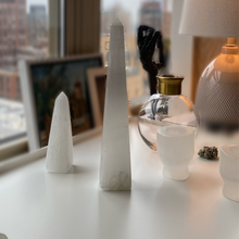 Load image into Gallery viewer, Artisan Handcrafted Selenite Obelisk 6”